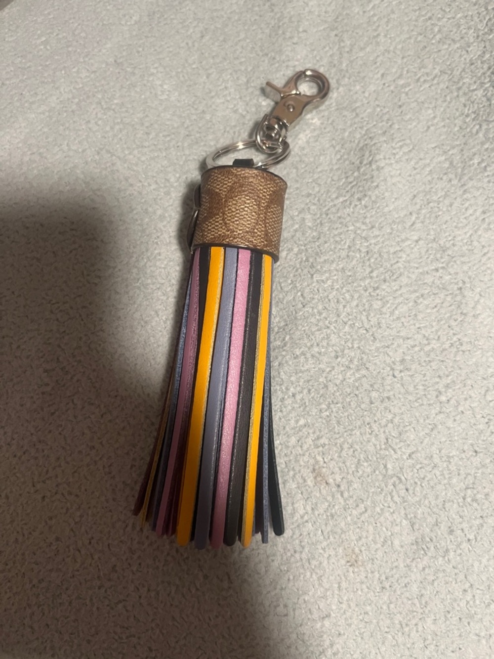 Coach Leather Tassel Keychain with Lilac, Yellow & Black Straps